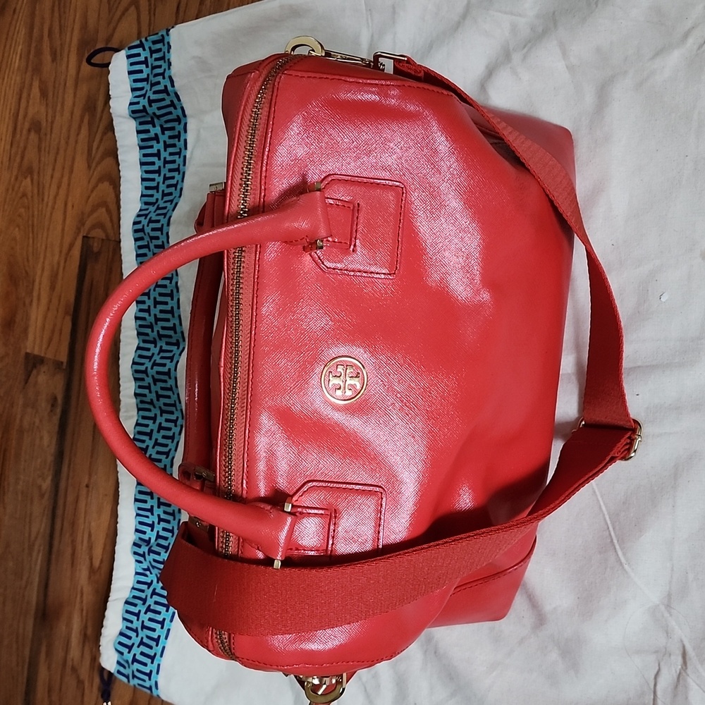 Tory Burch Dark Salmon Leather Robinson Midi Satchel